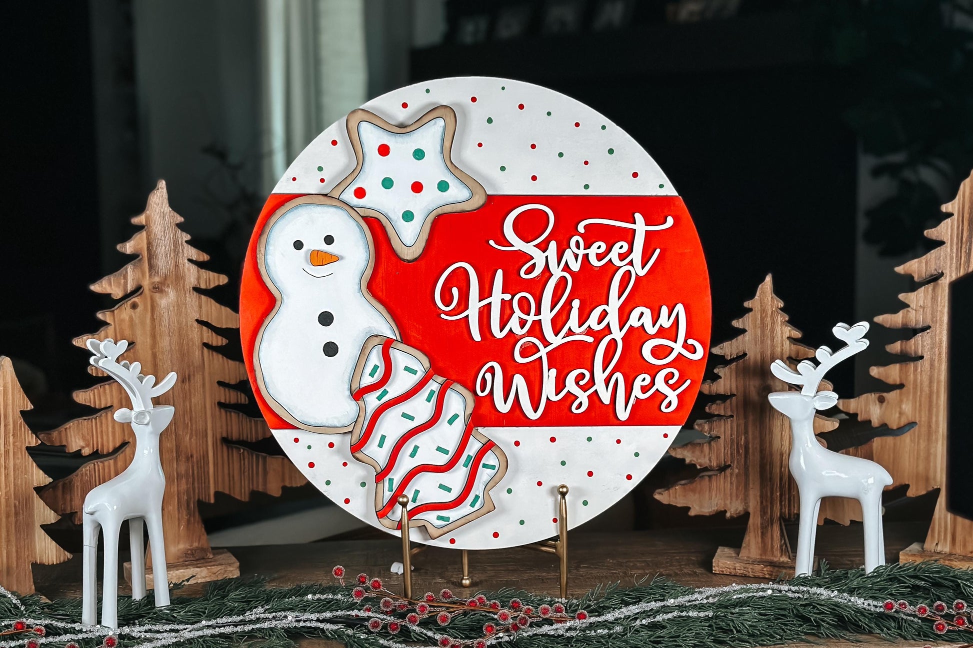 Sweet Holiday Wishes SVG Laser Cut File - Christmas Snowman Door Hanger SVG - Holiday Cookie Design Laser Cut SVG