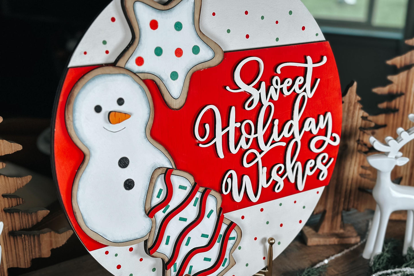 Sweet Holiday Wishes SVG Laser Cut File - Christmas Snowman Door Hanger SVG - Holiday Cookie Design Laser Cut SVG