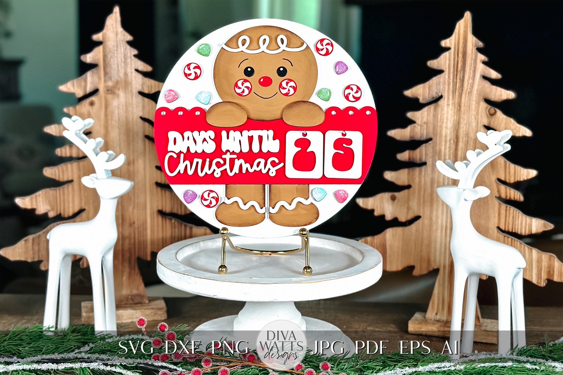 Gingerbread Christmas Countdown SVG - Days Until Christmas Laser Cut File - Holiday Decor SVG