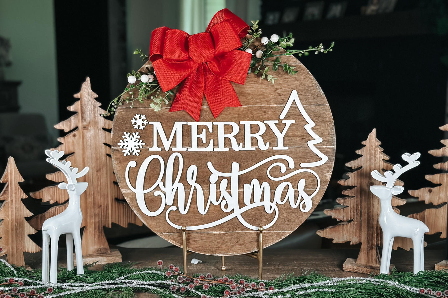 Merry Christmas Door Hanger SVG - Rustic Holiday Decor Laser Cut File - Festive Sign SVG for Laser Cutting