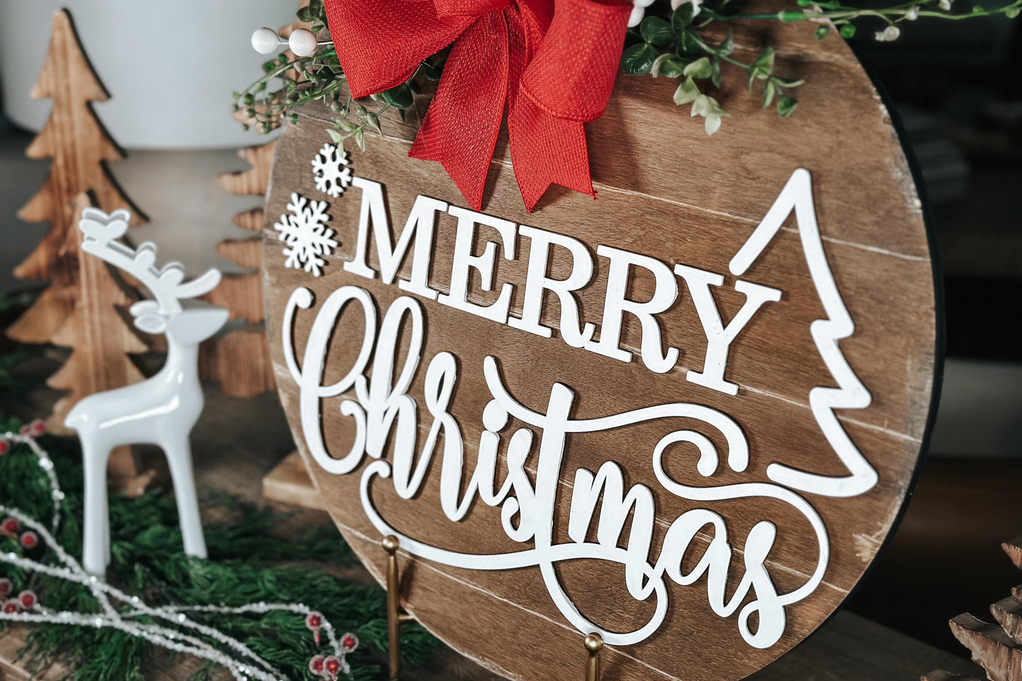 Merry Christmas Door Hanger SVG - Rustic Holiday Decor Laser Cut File - Festive Sign SVG for Laser Cutting
