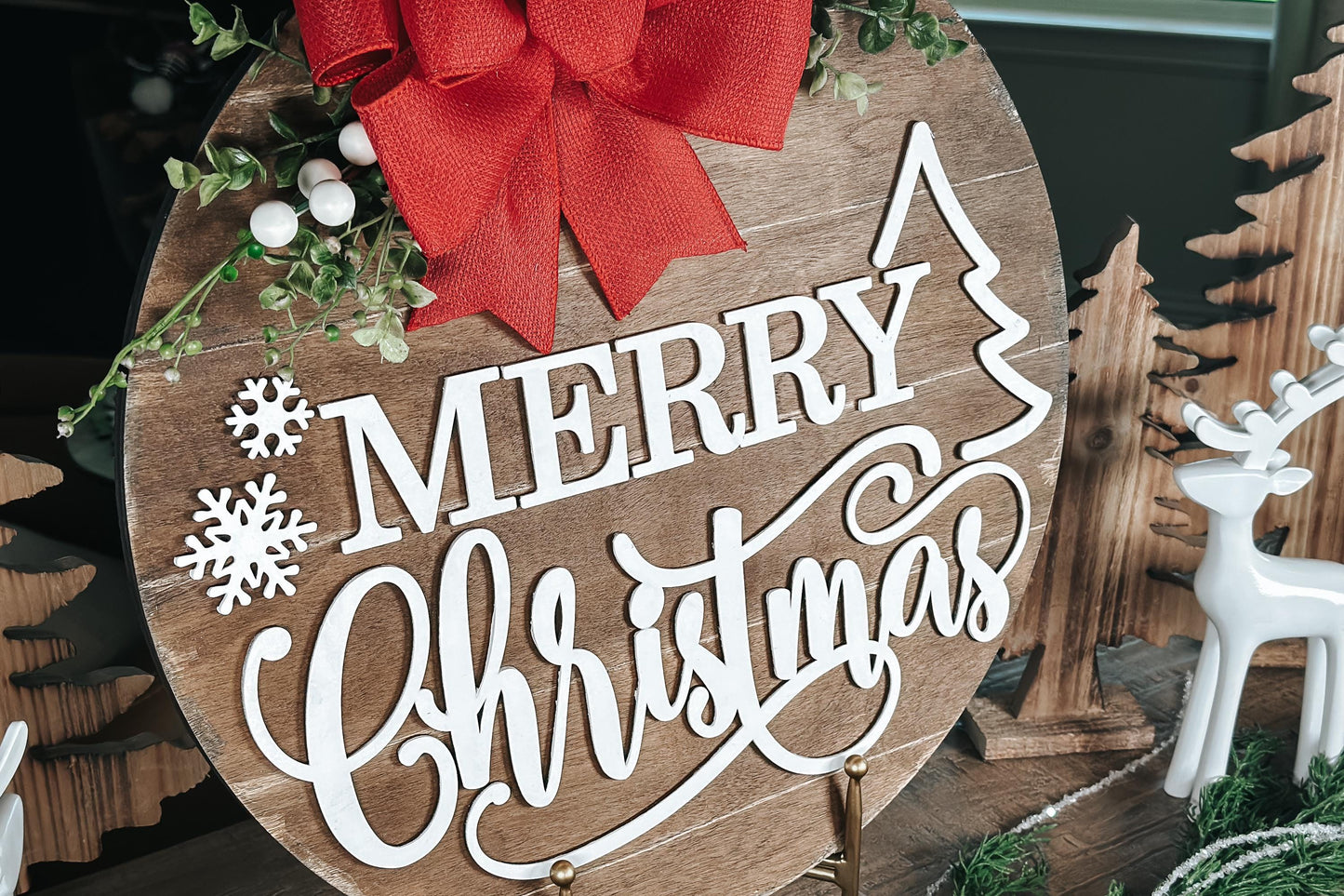 Merry Christmas Door Hanger SVG - Rustic Holiday Decor Laser Cut File - Festive Sign SVG for Laser Cutting