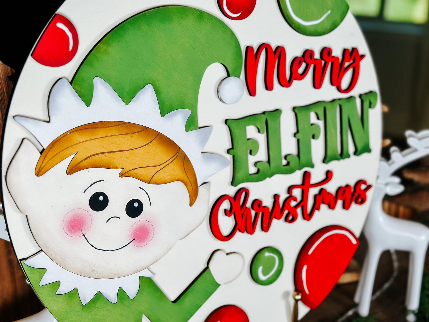 Merry Elfin Christmas SVG - Elf Door Hanger Laser Cut File - Holiday Decor SVG for Christmas