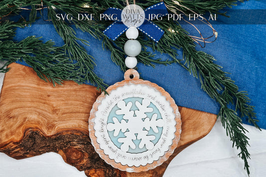 Laser Cut Snowflake Ornament SVG, Winter Christmas Ornament, Round Layered Snowflake, Holiday Laser File, Glowforge Ready