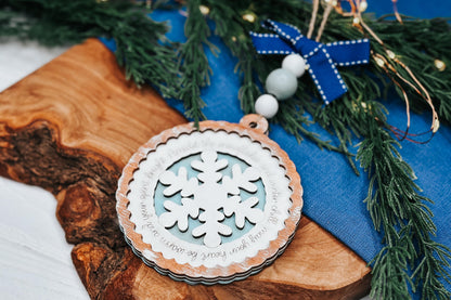 Laser Cut Snowflake Ornament SVG, Winter Christmas Ornament, Round Layered Snowflake, Holiday Laser File, Glowforge Ready