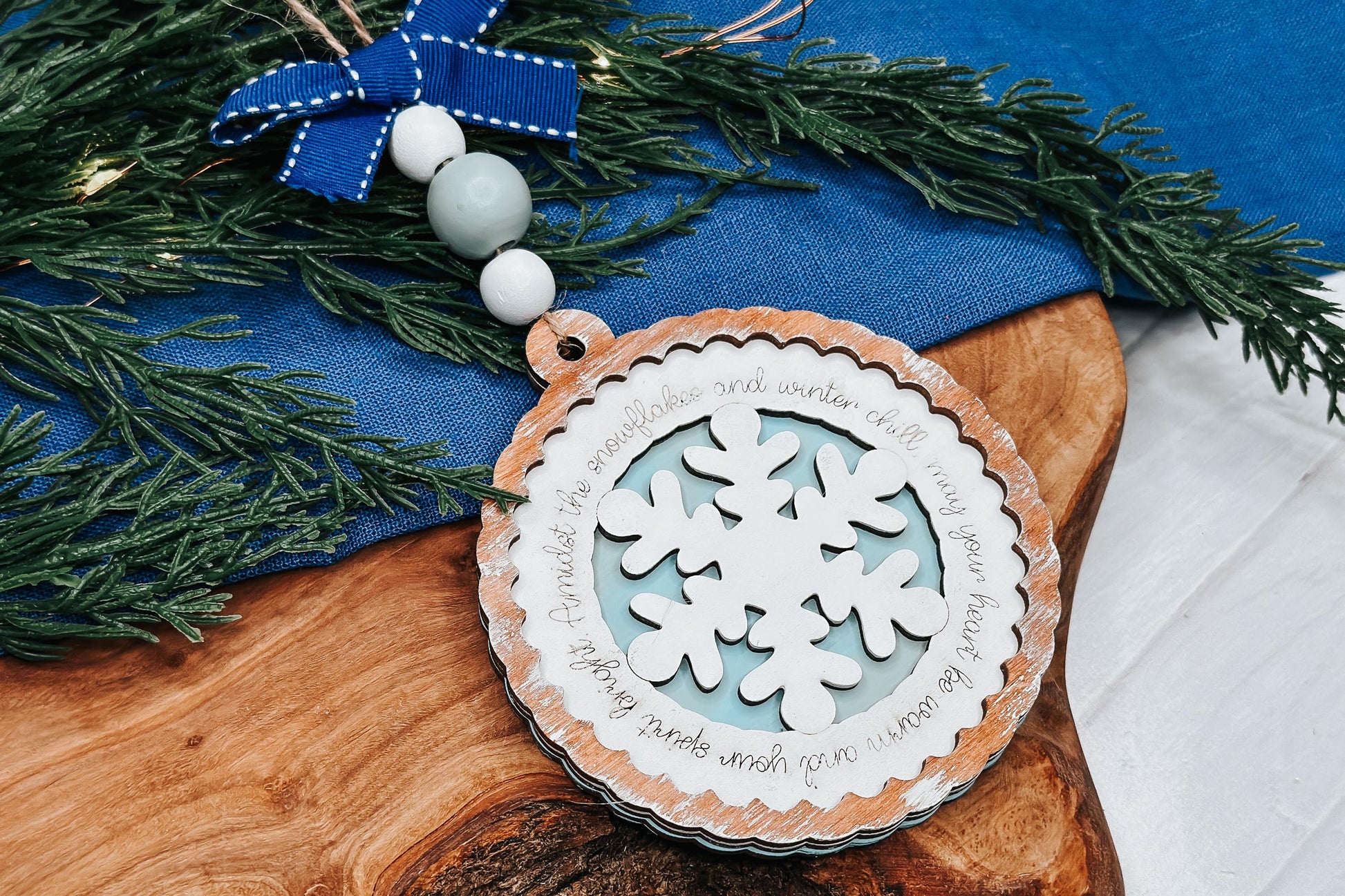 Laser Cut Snowflake Ornament SVG, Winter Christmas Ornament, Round Layered Snowflake, Holiday Laser File, Glowforge Ready