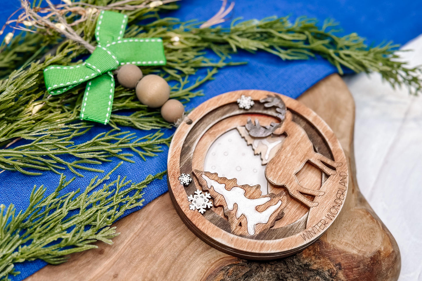 Winter Wonderland Deer Ornament SVG, Layered Christmas Laser Cut File, Woodland Scene Holiday Decoration, Glowforge Ready