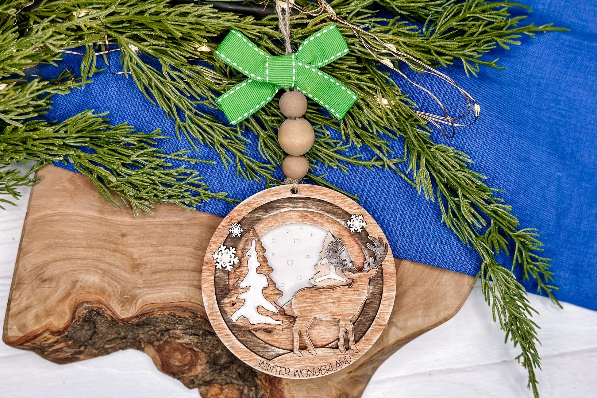 Winter Wonderland Deer Ornament SVG, Layered Christmas Laser Cut File, Woodland Scene Holiday Decoration, Glowforge Ready