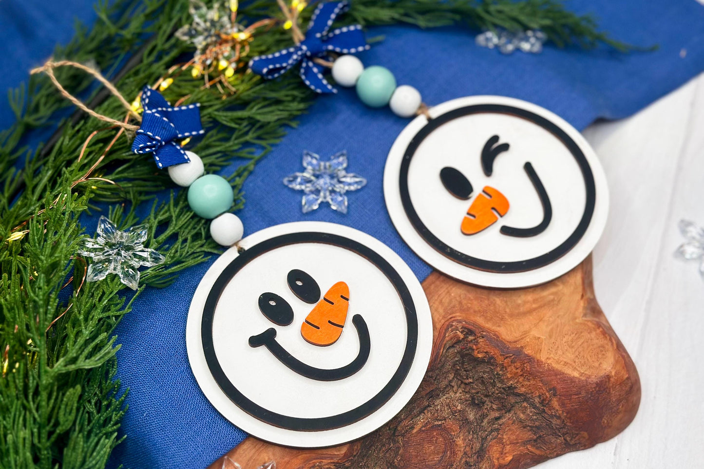 Snowman Face Ornament Laser Cut Files SVG | Christmas Snowman Ornament SVG Bundle | DIY Laser Snowman Ornaments for Glowforge & Xtool