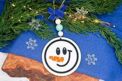 Snowman Face Ornament Laser Cut Files SVG | Christmas Snowman Ornament SVG Bundle | DIY Laser Snowman Ornaments for Glowforge & Xtool