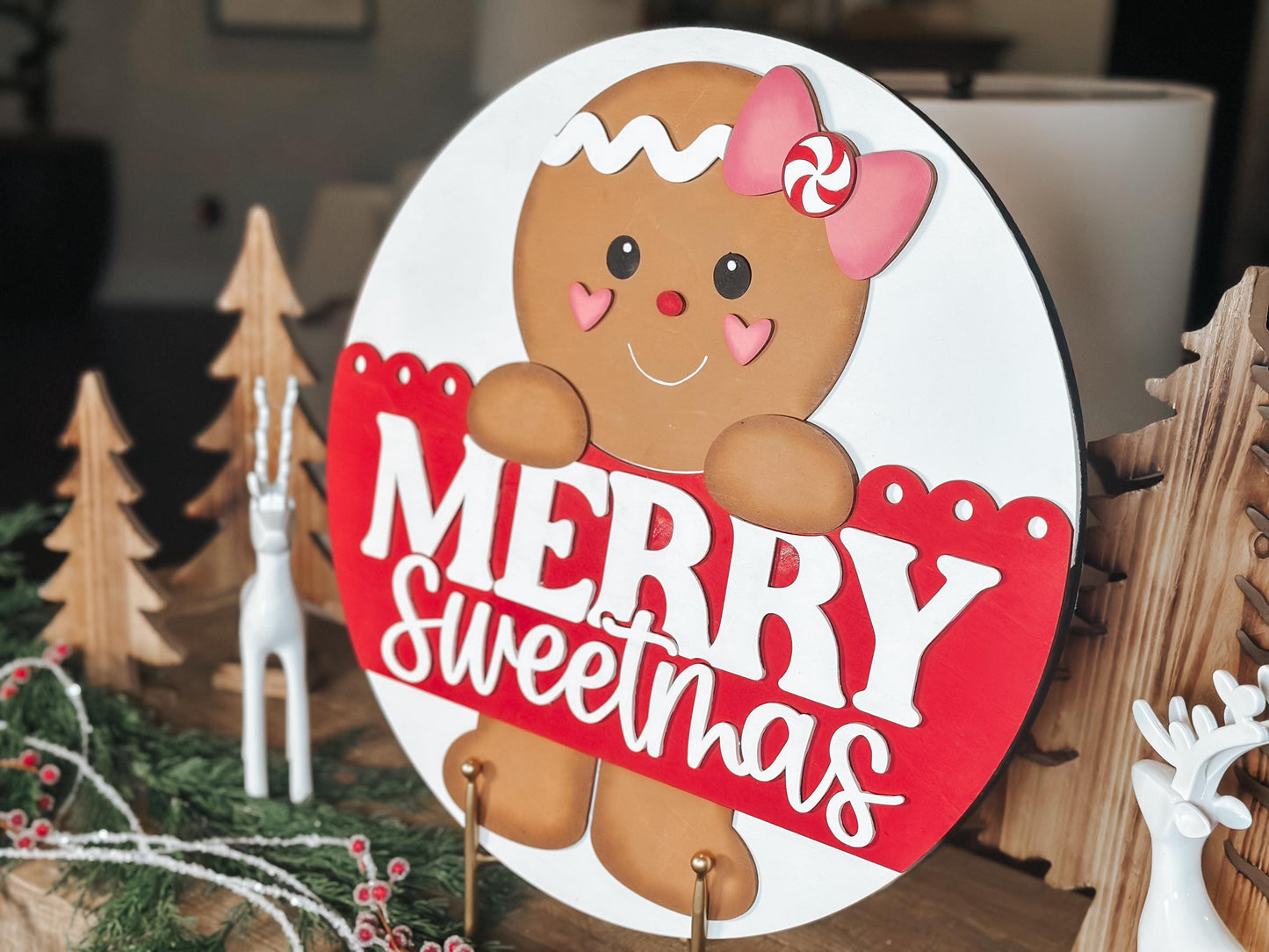 Merry Sweetmas Gingerbread SVG Laser Cut File - Christmas Door Hanger SVG, Holiday Decor SVG, Gingerbread Man Cut File