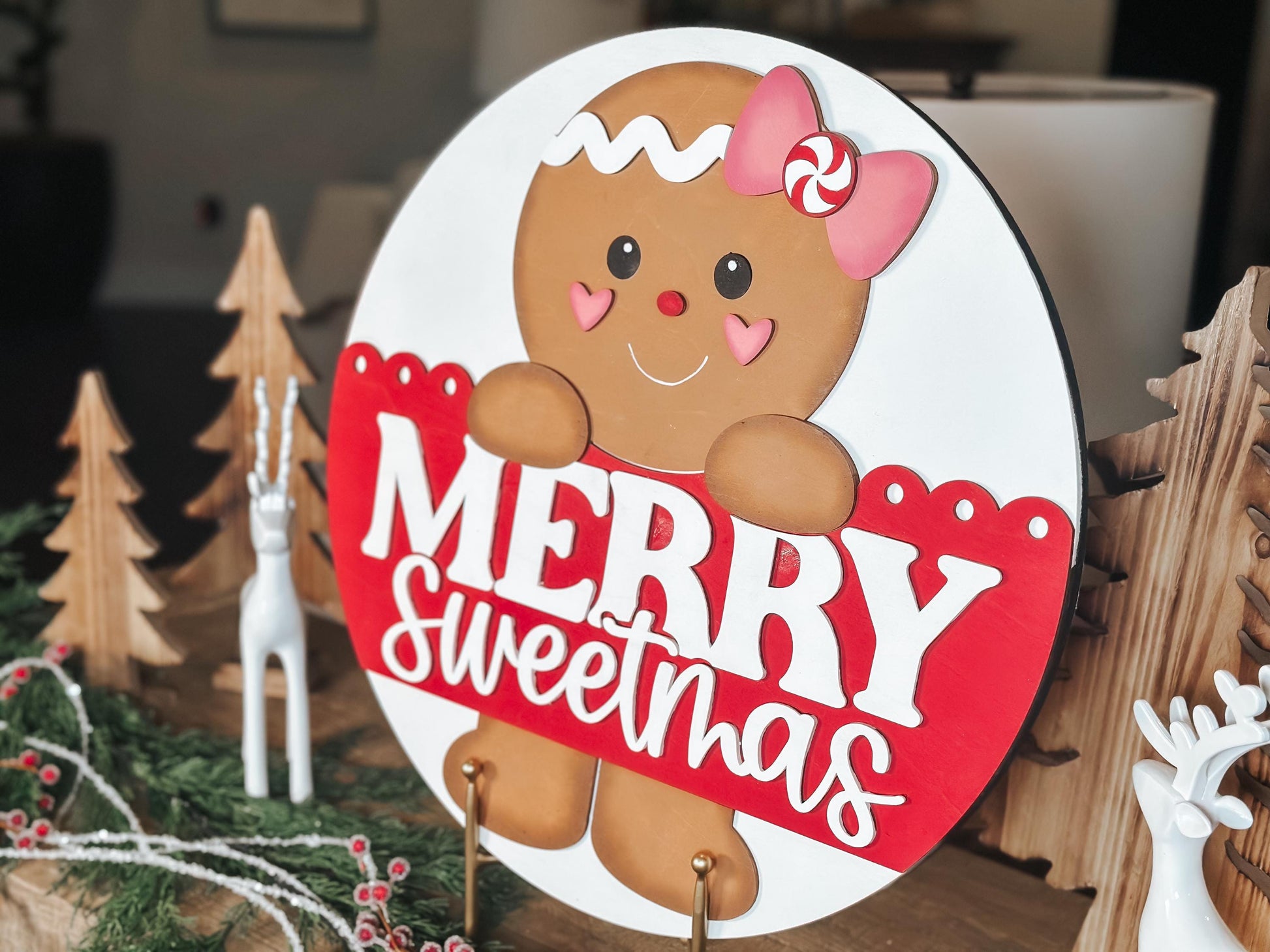 Merry Sweetmas Gingerbread SVG Laser Cut File - Christmas Door Hanger SVG, Holiday Decor SVG, Gingerbread Man Cut File