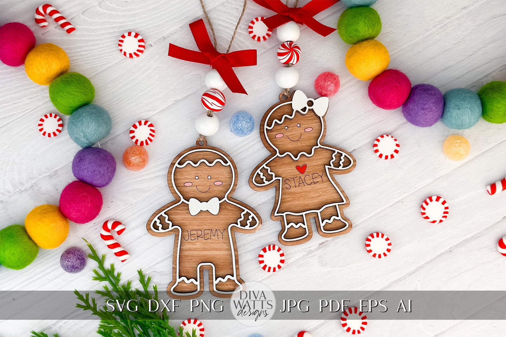 Gingerbread Man & Woman Laser Cut SVG Ornament Set - Personalized Christmas Decoration for Laser Engraving, Gingerbread Family Ornaments