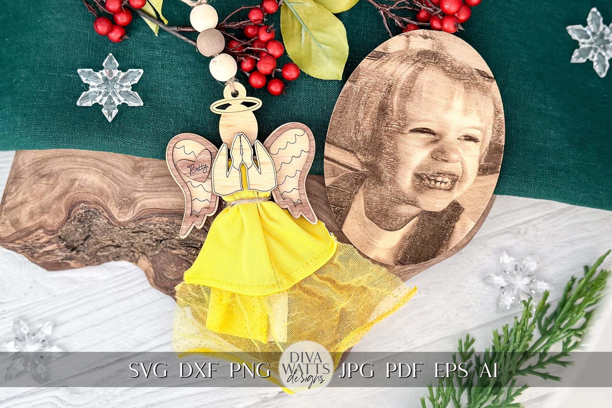 Personalized Memorial Angel Ornament SVG | Laser Cut Angel Ornament with Custom Clothing Piece | Laser Keepsake Angel SVG File
