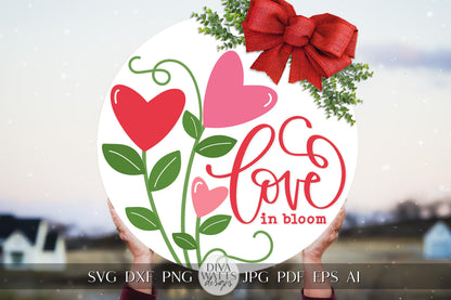 Love in Bloom SVG | Heart Flowers Valentine's Day Design | Cricut & Silhouette Cut File | Valentine's Day Door Hanger svg