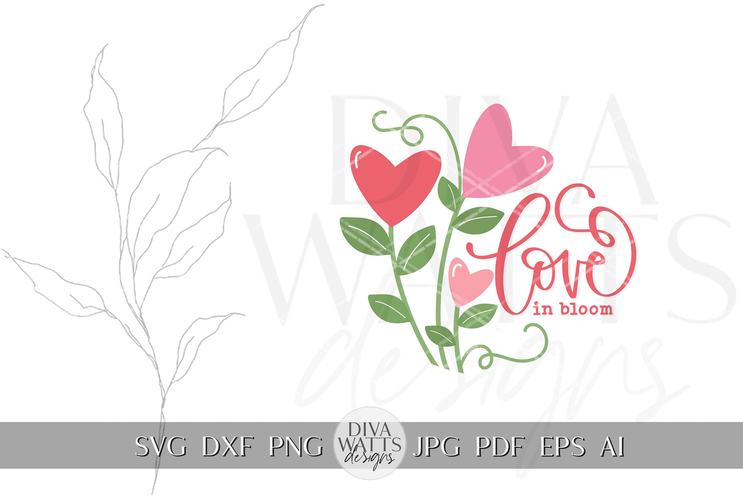 Love in Bloom SVG | Heart Flowers Valentine's Day Design | Cricut & Silhouette Cut File | Valentine's Day Door Hanger svg