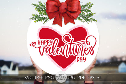 Happy Valentine's Day SVG | Heart Door Hanger Design | Cricut & Silhouette Cut File | Valentine's Day Door Hanger svg