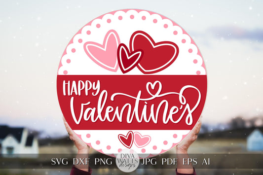 Happy Valentines SVG | Romantic Hearts Digital Design for Cricut & Silhouette | Valentine's Day Door Hanger svg