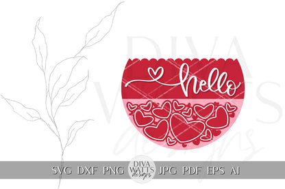 Hello SVG | Valentine SVG | Heart Wreath Digital Design for Cricut & Silhouette | Valentine's Day Door Hanger svg