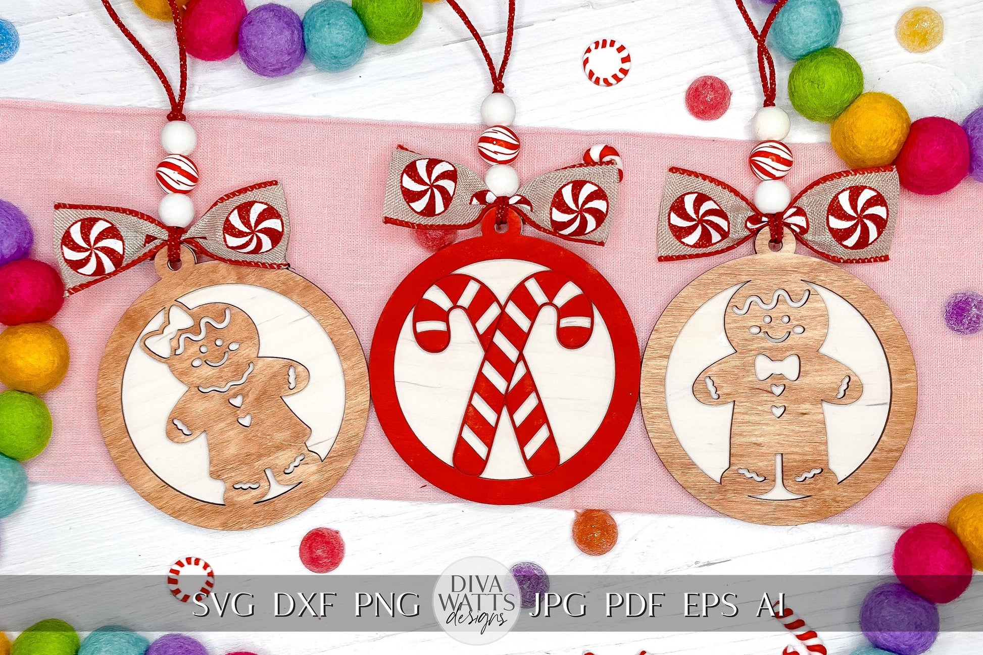 Gingerbread Ornament SVG Laser File Set, Christmas Ornament SVG, Custom Name Tag, Holiday Laser Cut File | Gingerbread Ornament Set