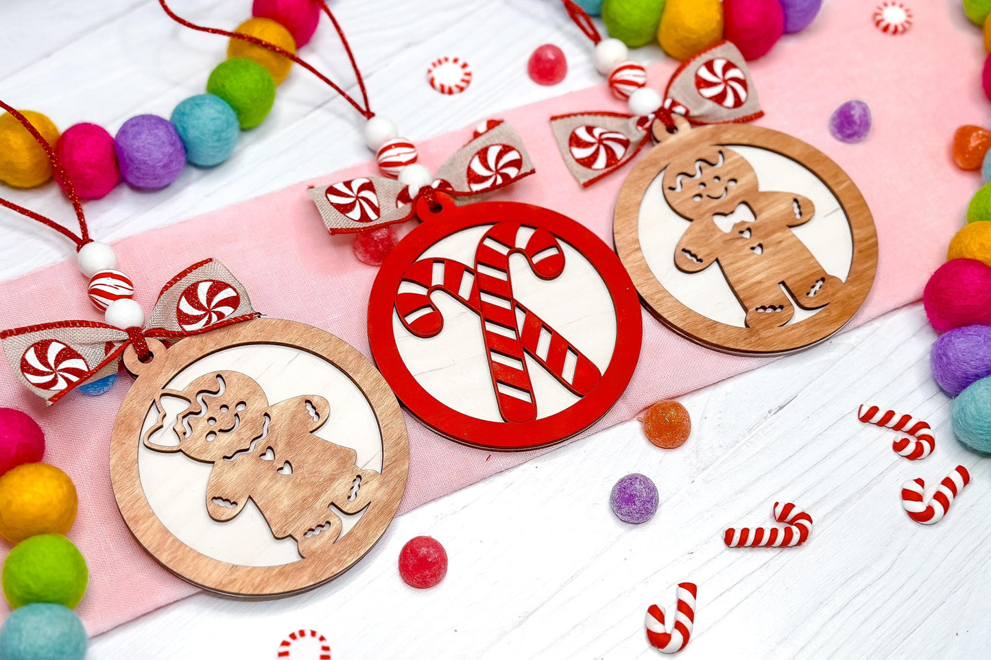 Gingerbread Ornament SVG Laser File Set, Christmas Ornament SVG, Custom Name Tag, Holiday Laser Cut File | Gingerbread Ornament Set