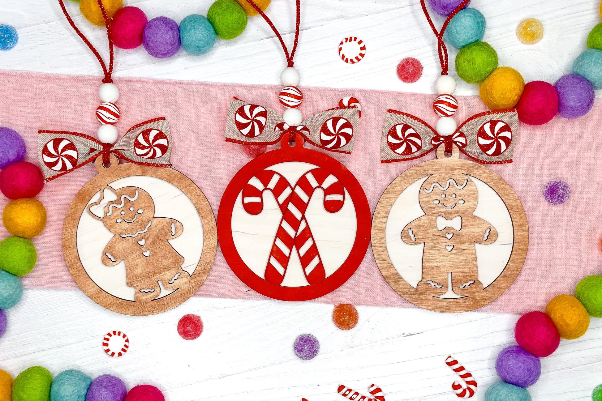 Gingerbread Ornament SVG Laser File Set, Christmas Ornament SVG, Custom Name Tag, Holiday Laser Cut File | Gingerbread Ornament Set