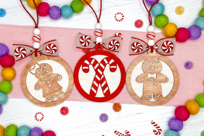 Gingerbread Ornament SVG Laser File Set, Christmas Ornament SVG, Custom Name Tag, Holiday Laser Cut File | Gingerbread Ornament Set