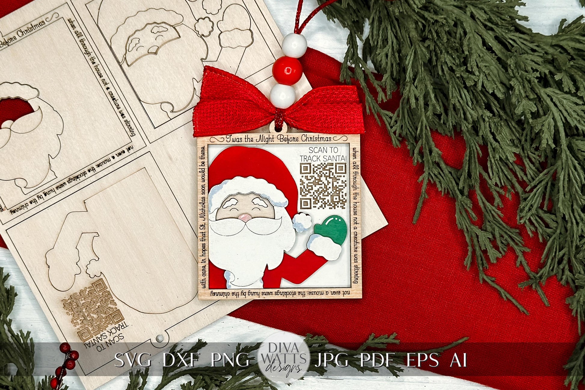 Santa Tracker Pop-Out Ornament Laser File svg - DIY QR Code Ornament Design | DIY Layered Ornament svg | Ornament Bar Crafting | Christmas