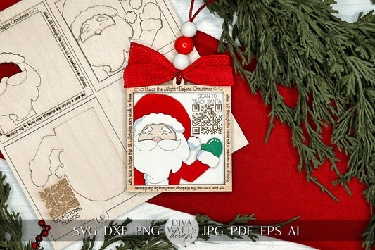 Santa Tracker Pop-Out Ornament Laser File svg - DIY QR Code Ornament Design | DIY Layered Ornament svg | Ornament Bar Crafting | Christmas