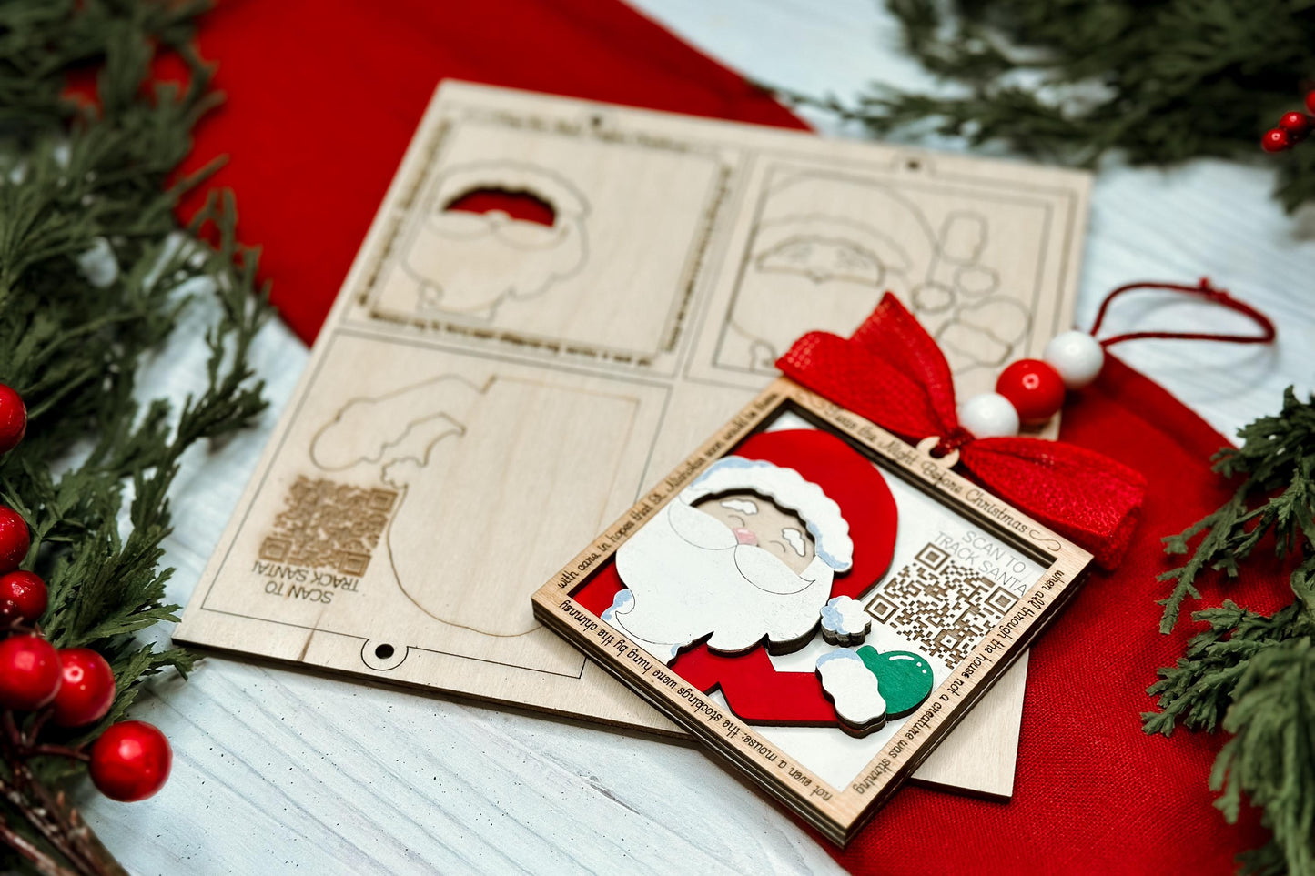 Santa Tracker Pop-Out Ornament Laser File svg - DIY QR Code Ornament Design | DIY Layered Ornament svg | Ornament Bar Crafting | Christmas