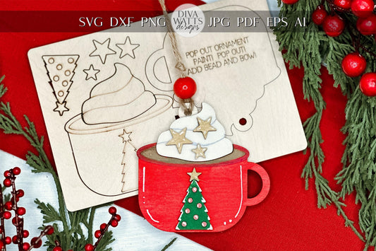 Hot Cocoa Ornament SVG | Pop-Out Laser Ornament File | DIY Ornament for Holiday Parties | DIY Laser File | Ornament Bar Laser File