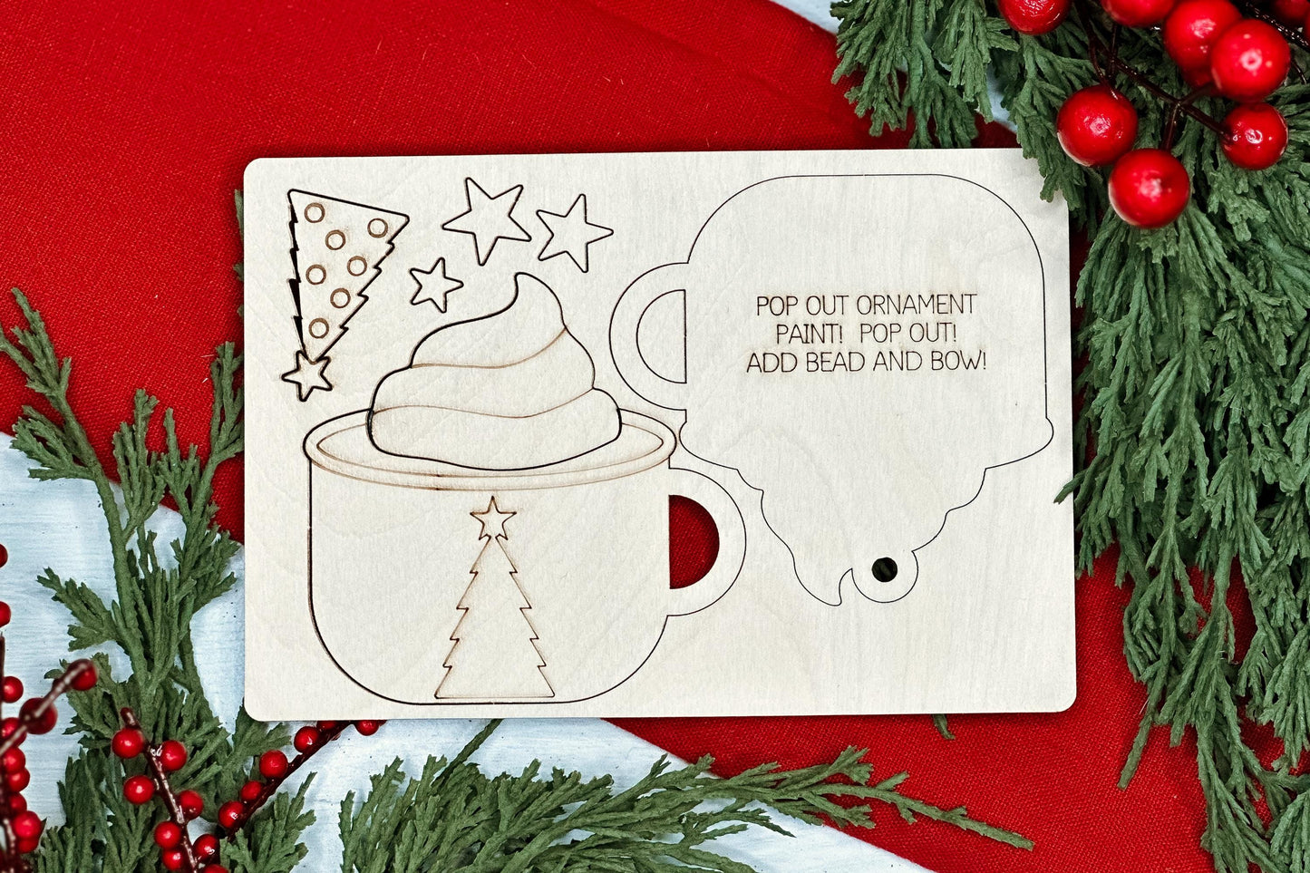 Hot Cocoa Ornament SVG | Pop-Out Laser Ornament File | DIY Ornament for Holiday Parties | DIY Laser File | Ornament Bar Laser File