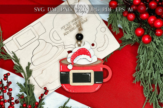 Santa Mug Ornament SVG | Pop-Out Laser Ornament File | Christmas DIY Party Project | DIY Laser File | Ornament Bar Laser File