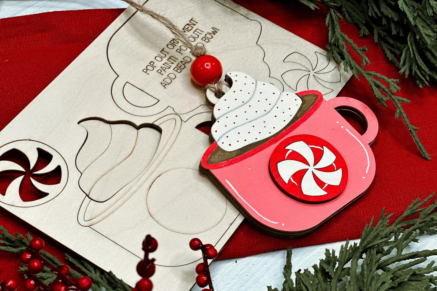 Peppermint Mug Ornament SVG | Pop-Out Laser Ornament File | DIY Christmas Craft | DIY Laser File | Ornament Bar Laser File