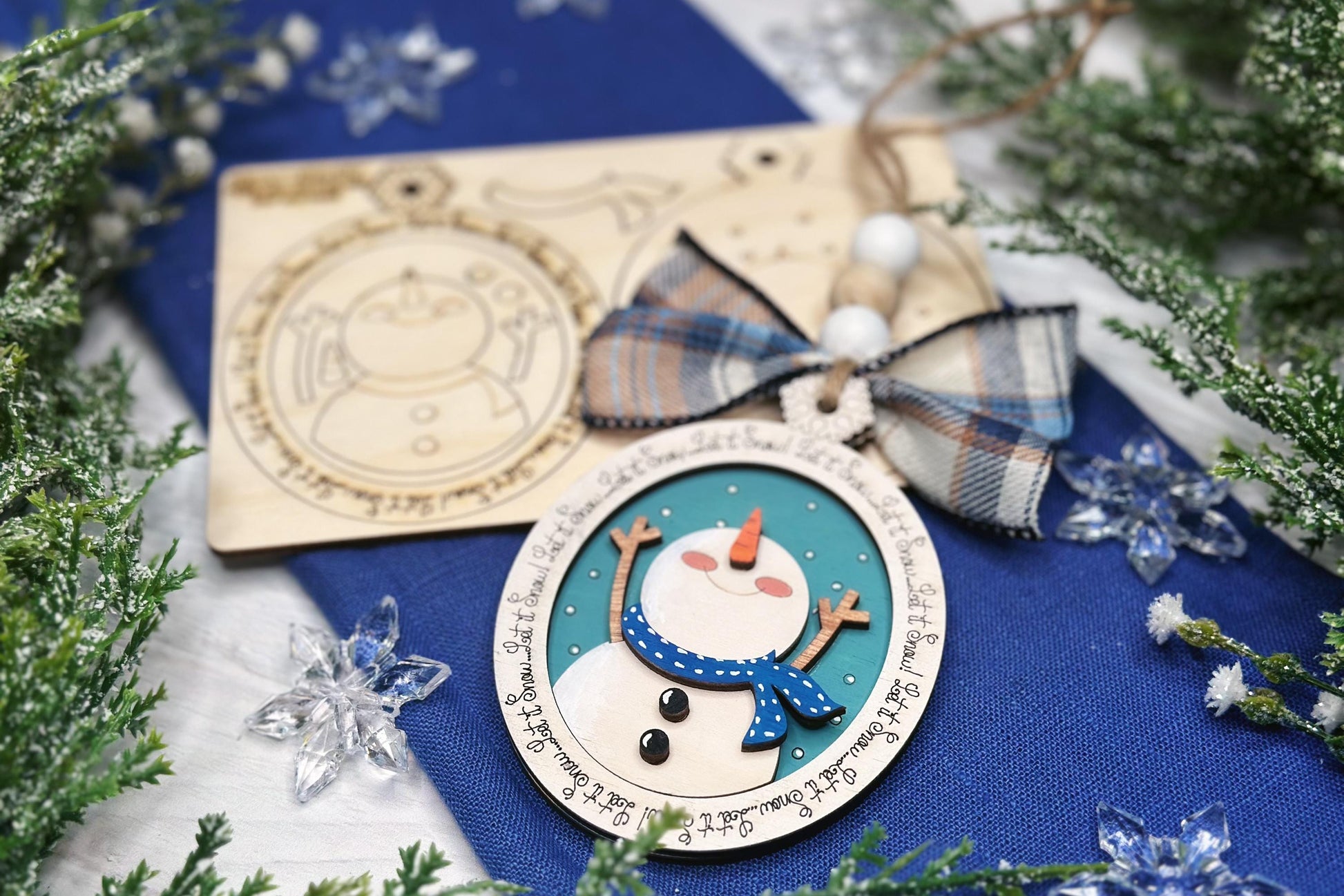Let It Snow Snowman Ornament SVG File | Pop-Out Snowman Bar Ornament Design | DIY Party Laser Cut File | Snowman Ornament Laser SVG