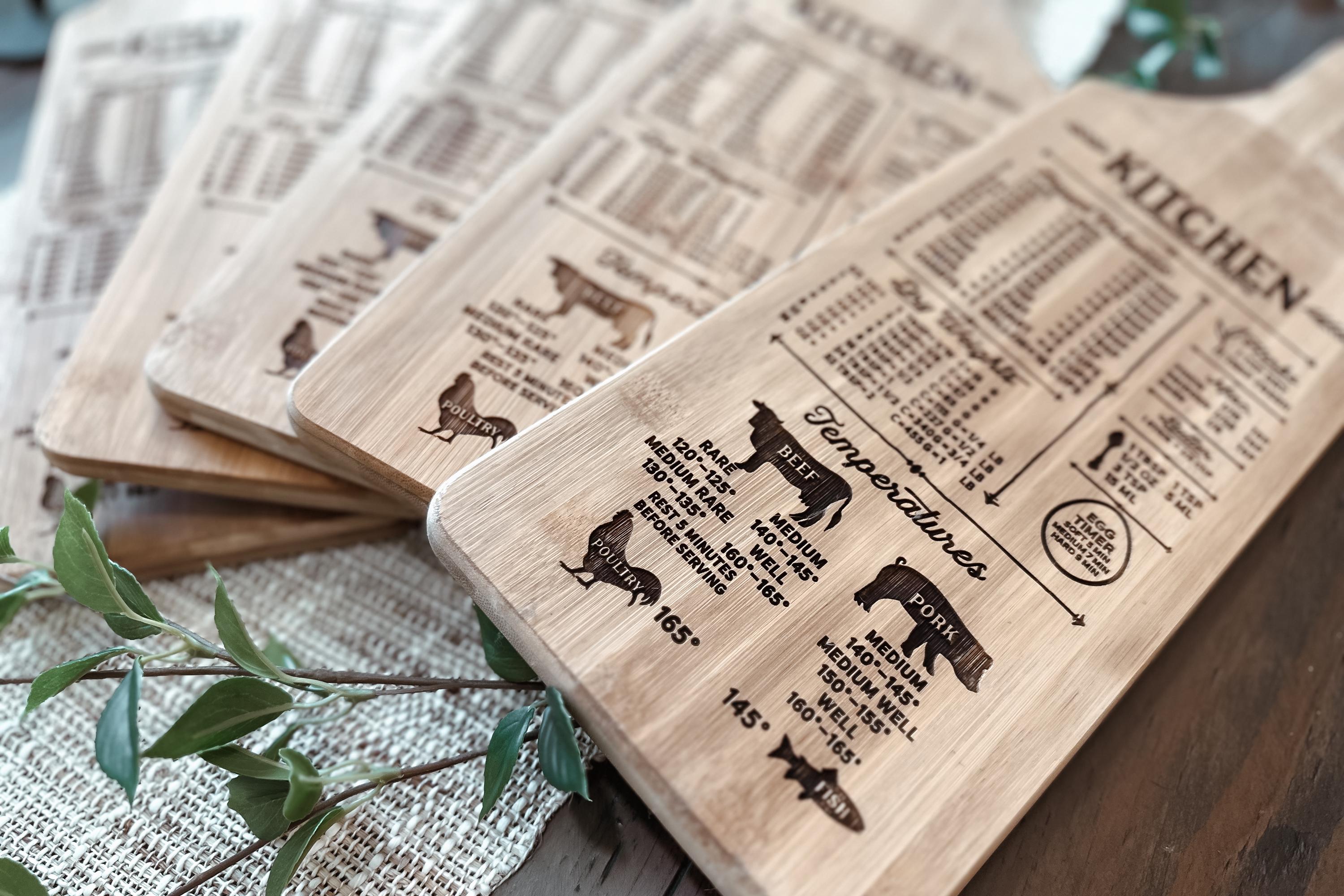 Kitchen Conversion Chart SVG Laser File - Rustic Engraved Cutting Board Design, Kitchen Measurement Chart for Laser Cut, DIY Kitchen Decor