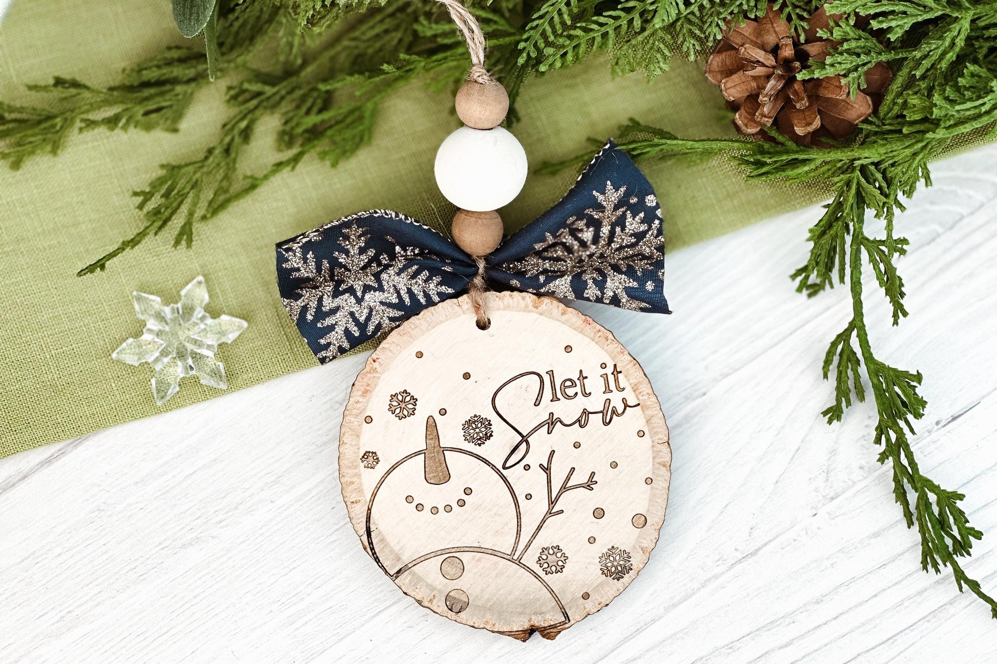 Let It Snow Ornament SVG Laser File - Winter Snowman Laser Cut Design, Christmas Ornament for Laser Engraving