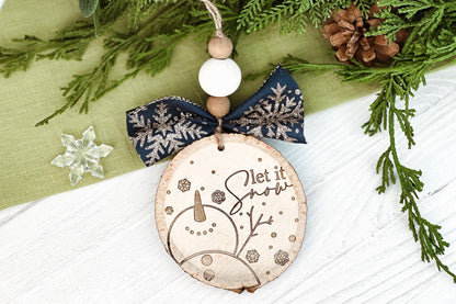 Let It Snow Ornament SVG Laser File - Winter Snowman Laser Cut Design, Christmas Ornament for Laser Engraving