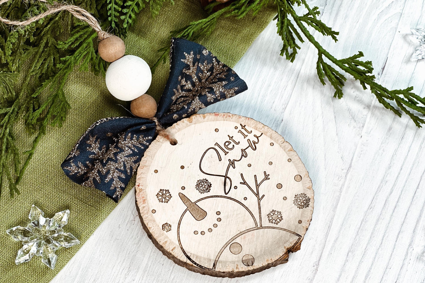 Let It Snow Ornament SVG Laser File - Winter Snowman Laser Cut Design, Christmas Ornament for Laser Engraving
