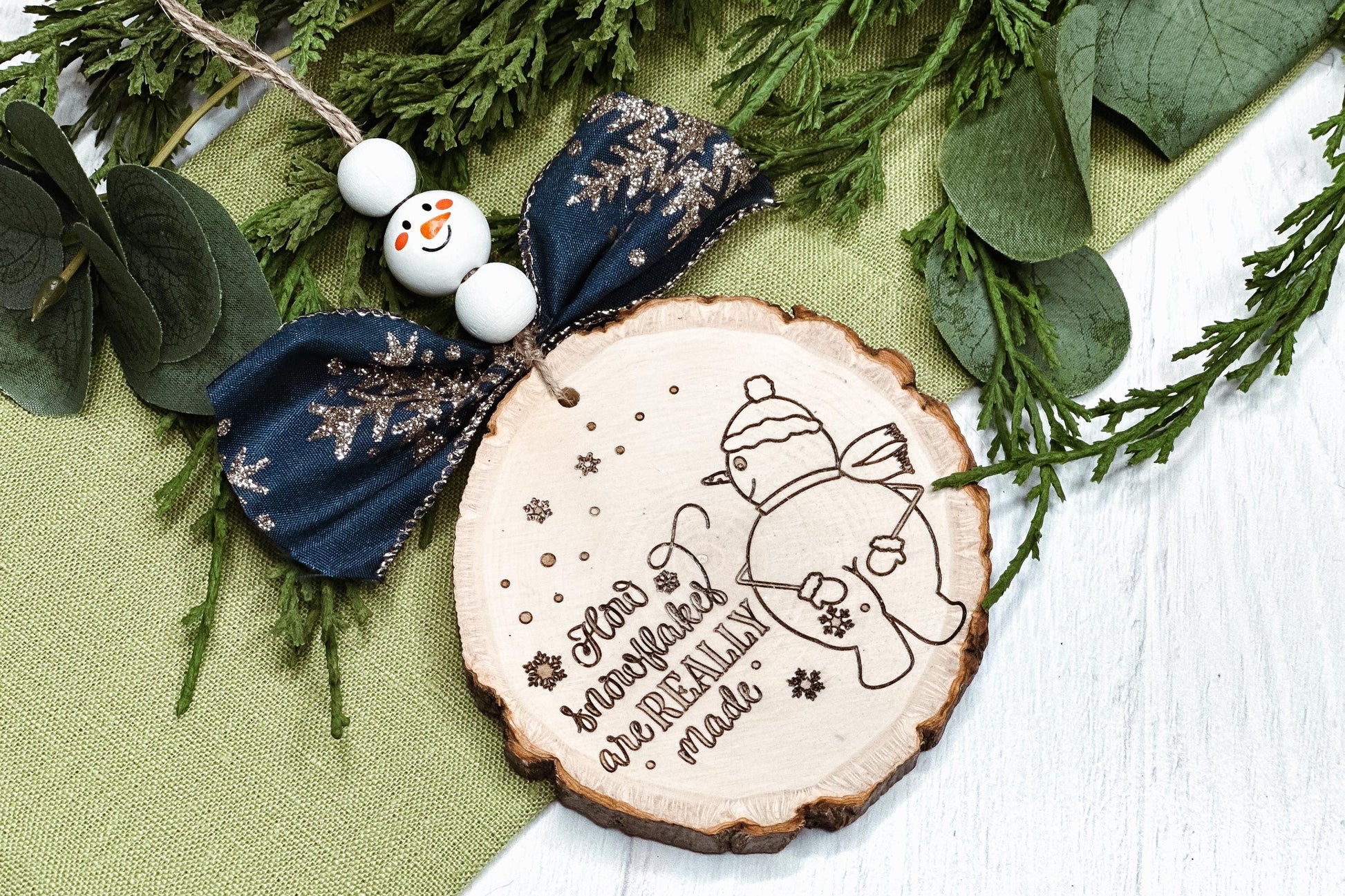 Snowman Ornament SVG - "How Snowflakes Are REALLY Made" Funny Christmas Laser File, Holiday Ornament Design for Laser Cutting