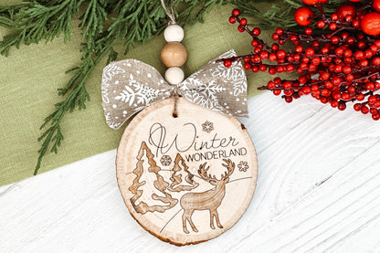 Winter Wonderland Ornament SVG - Deer and Tree Laser Cut Christmas Ornament, Rustic Holiday Decor for Laser Engraving