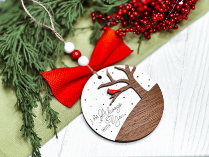 Cardinal Memorial Ornament SVG - "I Am Always With You" Laser Cut File, Tree Scene Sympathy Keepsake for Laser Engraving and Laser Cutting