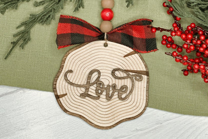 Laser Cut Faux Wood Slice Ornament Set SVG | Rustic Christmas Word Ornaments | DIY Holiday Decor Laser Files | Farmhouse Tree Ornament SVG