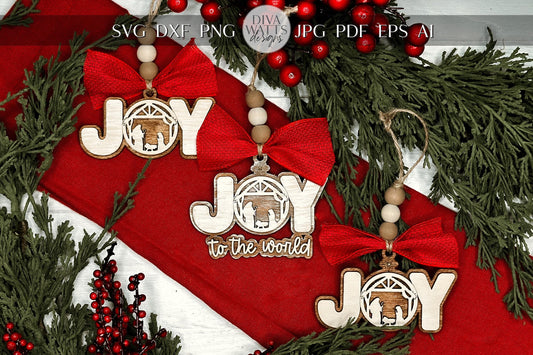 Joy to the World Ornaments SVG for Laser Cutting - Nativity-Inspired Christmas Set | Laser Ornaments SVG | Nativity Ornament SVG | Nativity