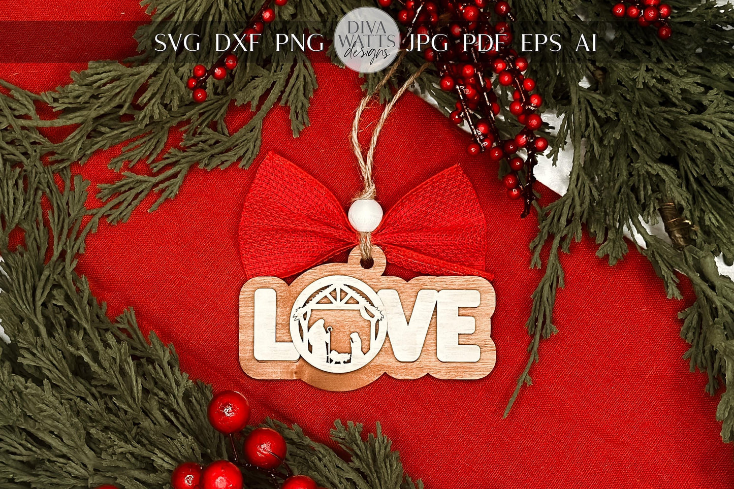 Nativity LOVE Ornament SVG Laser File | Christmas Wood Cutout Design | Laser Ready Nativity Scene LOVE Ornament Digital Download