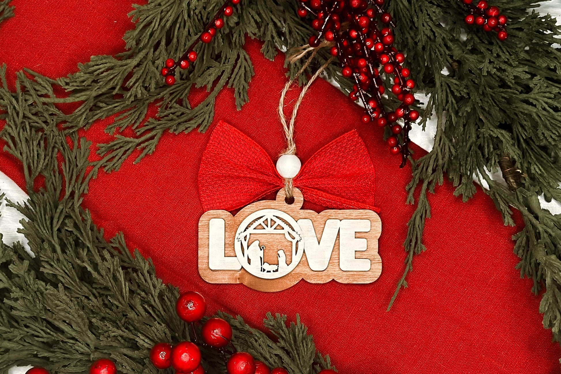 Nativity LOVE Ornament SVG Laser File | Christmas Wood Cutout Design | Laser Ready Nativity Scene LOVE Ornament Digital Download