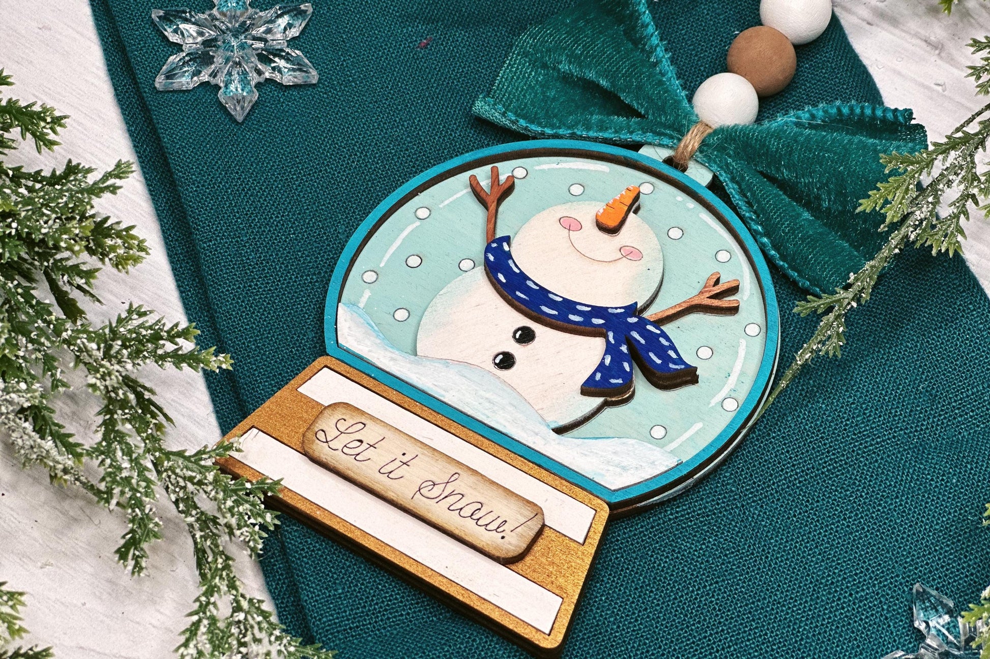Snowman Ornament SVG Laser File | Let It Snow Globe Christmas Decoration | DIY Ornament Cut File | Pop Out Ornament svg | Ornament Bar svg