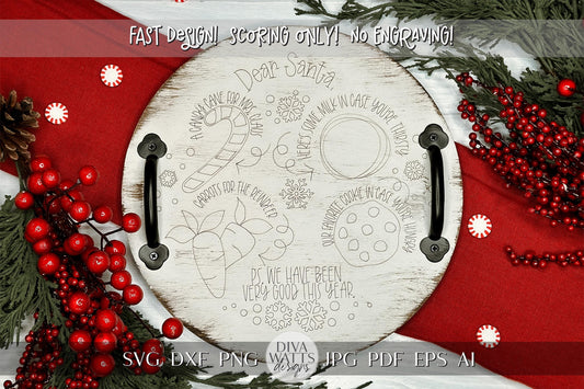 Santa Cookie Tray Laser File | Scoring-Only Christmas SVG | Fast Laser Cutting Design for Holiday Crafting