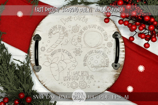 Santa Milk & Cookies Tray Laser File | Fast Scoring-Only Christmas SVG | DIY Holiday Decor Design | Santa Tray Laser SVG | Easy Laser Design