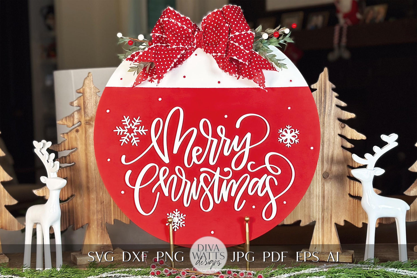 Merry Christmas Laser Cut File | Festive Christmas Door Hanger SVG | DIY Holiday Decor Design